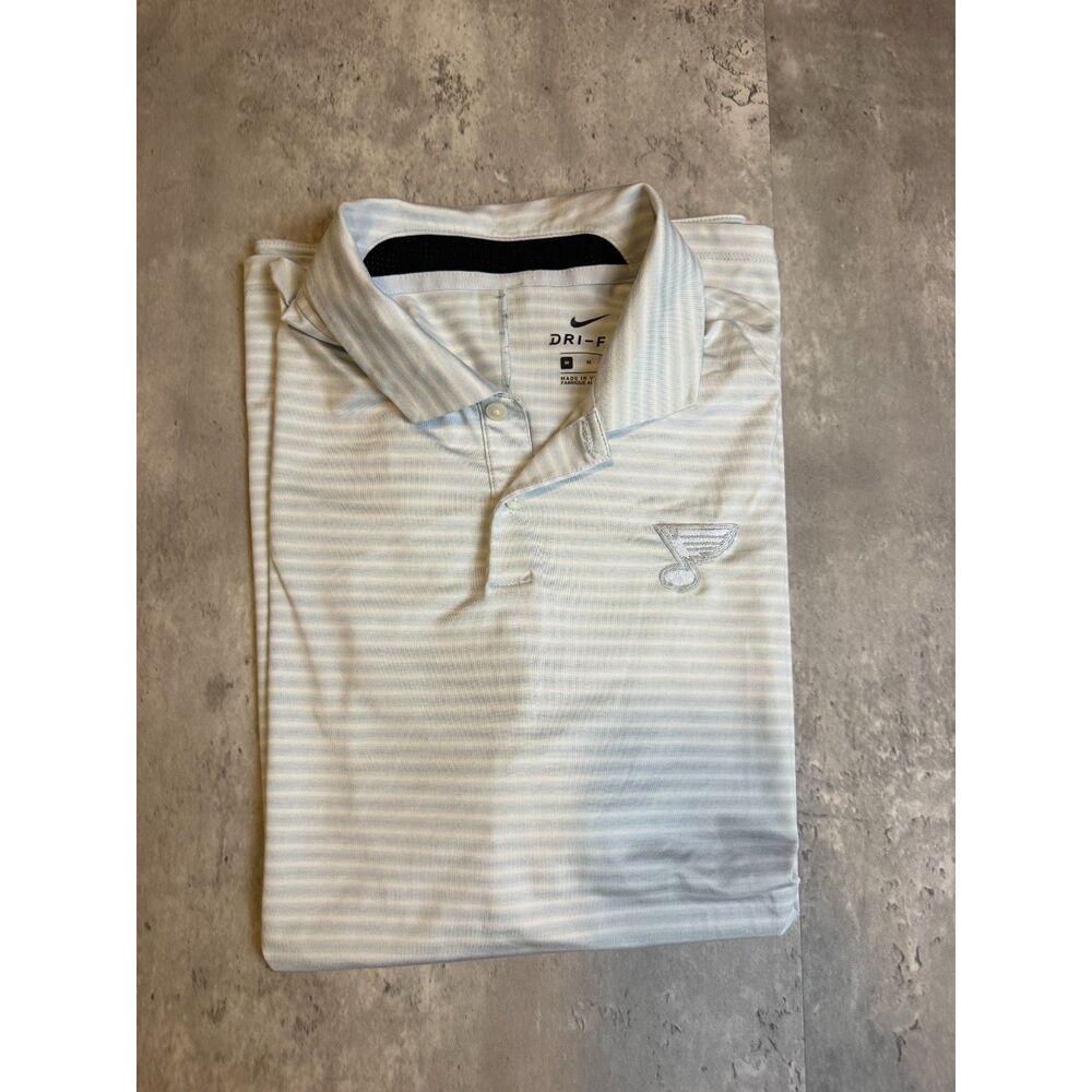 Nike TW Dri-Fit Polo Men's M White Striped St Louis Blues Golf Shirt